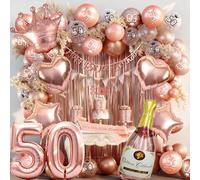 Rose Gold 50th Birthday Decoration for Women - Happy 50th Birthday Banner, Triangle Flag Banner, Number 50 Balloons, Foil Curtains for Party Decorations