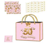 Rose Gold 50th Birthday Gift Bag with Handles, 50th Birthday Gift Bag 50thBirtday Wrapping Paper,Tissue Paper,Ribbon and Birthday Card for Girls Women Birthday-Gifts Wrapping