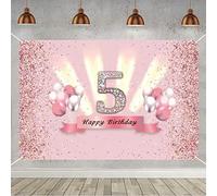 Rose Gold 5th Birthday Banner & Decoration - Girl's Party Banner, Fabric Sign, Glitter Pink
