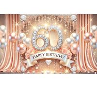 Rose Gold 60th Birthday Backdrop Banner Decorations for Women Large Glitter Diamond Happy Birthday Party Supplies Elegant Balloon and Flower Background Photography Celebration Event