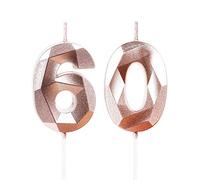 Rose Gold 60th Birthday Candles for Cake, Number 60 Candle for 60th Birthday Decorations, 3D Design Cake Topper Decor for Women Men Birthday Theme Party Weddings Anniversary Celebration Supplies