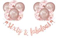 Rose Gold 60th Birthday Decorations Women Sixty and Fabulous Rose Gold Glitter 60thBirthday Banner Happy 60th Birthday Balloons Confetti by RichMoho