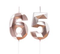 Rose Gold 65th Birthday Candles for Cake, Number 65 Candle for 65th Birthday Decorations, 3D Design Cake Topper Decor for Women Men Birthday Theme Party Weddings Anniversary Celebration Supplies