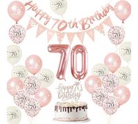 Rose Gold 70th Birthday Decorations for Men Women,Happy 70th Birthdays Banner Bunting,70th Cake Topper,Number 70 Foil Balloon,Birthday Balloons Set for Adult Him Her 70th Birthdays Party Decoration
