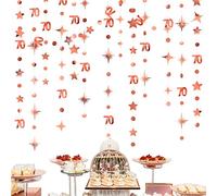 Rose Gold 70th Birthday Decorations Number 70 Circle Dot Twinkle Star Garland Streamer Banner Backdrop for Womens Cheers to 70 Year Old Seventy Fabulous Birthday Seventieth Anniversary Party Supplies