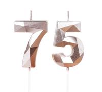 Rose Gold 75th Birthday Candles for Cake, Number 75 Candle for 75th Birthday Decorations, 3D Design Cake Topper Decor for Women Men Birthday Theme Party Weddings Anniversary Celebration Supplies