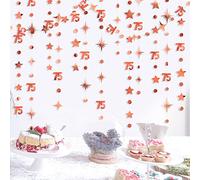 Rose Gold 75th Birthday Decorations Number 75 Circle Dot Twinkle Star Garland Metallic Hanging Streamer Banner Backdrop for 75 Year Old Birthday Happy 75th Anniversary Seventy Five Party Supplies