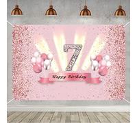 Rose Gold 7th Birthday Banner & Decoration - Girl's Party Sign, Glitter Pink