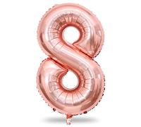 Rose Gold 8 Balloons, 40 Inch Large Foil Number Balloons Set 0-9, Self Inflating Digital 8 Helium Balloon for Girls Women 8th 18th 80th Age Birthday Anniversary Party Decorations Photo Shoot Supplies