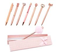 Rose Gold 8 Pcs Ballpoint Pen Set - Gift Box, Glitter Pens with Crystal Heart, Diamond Bowknot, Black Ink for Women, Girls, Kids, Home, Wedding, School, Office