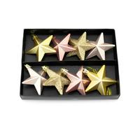 Rose Gold 8 Piece Mini Christmas Star Baubles | Set Of 8 Star Christmas Tree Bauble Decorations | Xmas Tree Baubles Gold Christmas Tree Ornaments