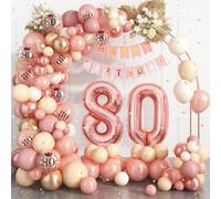 Rose Gold 80th Birthday Balloon Arch Kit With Happy 80th Number 80 Foil Balloons, Women's Birthday Banner