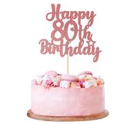 Rose Gold 80th Birthday Cake Decorations, 1 Pc Happy 80th Birthday Cake Topper Glitter Cheers to 80 Years for Birthday Anniversary Theme Party Supplies (Rose Gold)