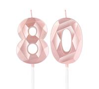 Rose Gold 80th Birthday Candles,3D Number 80 Candle for Cake,Women 80th Birthday Decorations,Rose Gold 80 Candle Cake Topper for Girls Women Her Him Birthday Party Wedding Decorations
