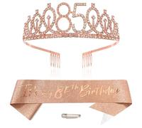 Rose Gold 85th Birthday Tiara Sash for Girls Princess Crown Crystal Queen Tiara Birthday Headbands Happy Birthday Decorations Birthday Sash Tiara Kit Girl Birthday Clothing Accessories Party Supplies