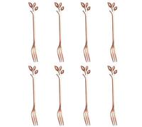 Rose Gold 8pcs Mini Dessert Cake Fruit Fork Set with Leaf Shape - Stainless Steel Kitchen Accessories