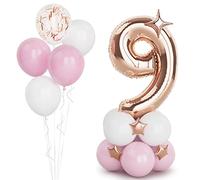 Rose Gold 9 Balloons,40 Inches Number 9 Balloons with Confetti Balloon,Large Helium Foil Mylar Digital Balloons for Girls Women Birthday Party Decorations Wedding Anniversary Engagement Supplies