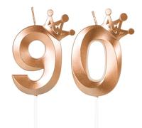 Rose Gold 90th Birthday Candles,Crown Number 90 Candle,90th Birthday Candle for Cake Decorations,Happy Birthday Candle Cake Topper Decor for Girls Boy Men Women Anniversary Birthday Party Supply