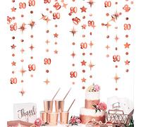 Rose Gold 90th Birthday Decorations Number 90 Circle Dot Twinkle Star Garland Metallic Hanging Streamer Bunting Banner Backdrop for Women Mens 90 Year Old Birthday Ninety Anniversary Party Supplies