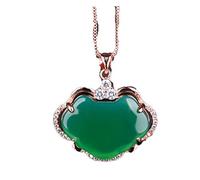 Rose Gold 925 Silver Inlaid Chrysoprase Wishful Longevity Lock Pendant Women's ice Classic Classical Art Fan Pei Necklace