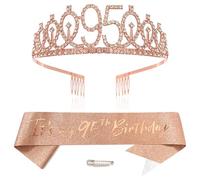 Rose Gold 95th Birthday Tiara Sash for Girls Princess Crown Crystal Queen Tiara Birthday Headbands Happy Birthday Decorations Birthday Sash Tiara Kit Girl Birthday Clothing Accessories Party Supplies