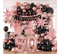 Rose Gold Aluminum Foil Birthday Balloon Decorations Set with Birthday Buntings Number Balloons for 40th 50th 60th 70th Home Party Balloon Set