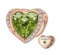 Rose gold August Birthstone Charms for Pandora Charms Bracelet, Angel Wings 925 Sterling Silver Love Heart Bead Pendant Engraved Ambitious,Birthday Mother's day Jewelry Gifts for Women Girls