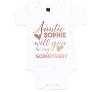 Rose Gold Auntie Custom Name Will You Be My Godmother Babygrow Vest