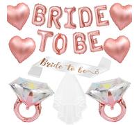 Rose Gold Bachelorette Party Decorations, Rose Gold Bride to Be Banner Heart Balloon with Diamond Ring Foil Balloon, Bride to Be Sash&Veil for Bachelorette Engagement Gift Bridal Shower Party Supplies