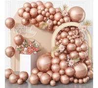 Rose Gold Balloons 113PCS, Different Sizes Metallic Rose Gold Helium Latex Balloon Garland Arch Kit 18/12/10/5 Inch Chrome Gold Rose Balloons Party Decorations for Birthday Anniversary Wedding Decor