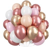 Rose Gold Balloons, 60 Pcs 12 Inch Nude Pastel Pink Balloons, Beige Metallic Gold Matte White Balloon for Boho Wedding Bridal Shower Princess Party Girls Women Birthday Baby Shower Decoration Supplies