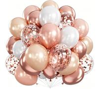 Rose Gold Balloons, 60Pcs Rose Gold and White Balloons with Glitter Confetti Latex Balloon, Elegant Party Decorations for Girls Women Birthday Baby Shower Bridal Shower Wedding Retirement Engagement