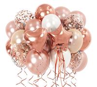 Rose Gold Balloons Birthday Decorations, Pearl Rose Gold Confetti Birthday Balloon for Women, Pentagram Heart Balloon for Glitter Happy Anniversary Balloons Wedding Bridal Shower