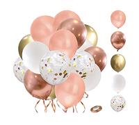 Rose Gold Balloons Pack SKYIOL 60pcs 12 inch Balloons Rose Gold White and Gold Metallic Confetti Helium Balloon Latex Balloon Set with Ribbon for Women Birthday Wedding Bridal Shower Decoration