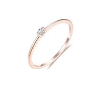 Rose Gold Band 14K, Love Friendship Ring with Stacked Simple Solitaire Round Diamond 0.04Ct Size R 1/2