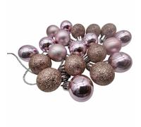 Rose Gold Baubles 20 Pack - 2.5cm Mini Christmas Tree Decorations with Hanging Threads - Shiny, Matte & Glitter Mix