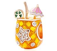 Rose Gold Beach Pineapple Drink Charms, fit Pandora Hawaii Summer Holiday Bracelet, 925 Sterling Silver Tropical Fruit Beverage Beads, Gift for Daughter/Son/Sister, Aunt/Niece