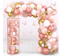 Rose Gold Birthday Decorations, Rose Gold Balloons and Baby Balloon Box, Balloon Arch - Rose Gold, Gold and Confetti Balloon, Balloon Boxes with Letters(A-Z,Baby), for Baby Shower Decoration for Girls