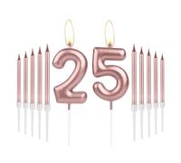 Rose Gold Birthday Number 25 Candles for Girls Women - 25th Birthday Decorations, Rose Gold Candle Cake Topper for Party Anniversary Celebration Supplies