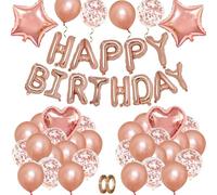 Rose Gold Birthday Party Decorations, Banner Latex Party Confetti Rose Gold Star Heart foil Balloons for Girls Women Party Supplies Decoration