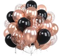 Rose Gold Black Balloons, Ousuga 60 pcs 12 Inch Matte Black Pearl Metallic Rose Gold Confetti Latex Balloons Set for Girls Women Birthday Wedding Engagement Baby Shower Anniversary Party Decorations