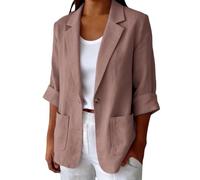 Rose Gold Blazer for Women UK Work Outfits 3/4 Rolled Sleeve Notched Lapel Summer Blazer with Pocket Elegant Office Work Casual Suit Jacket Size M