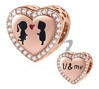 Rose Gold Boy and Girl in Love Charms fit Pandora Valentines Bracelet, 925 Sterling Silver 'U and Me' I Love You Heart Beads, Gifts for Boyfriend Girlfriend/Couple/Christmas