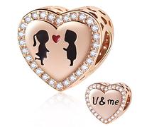 Rose Gold Boy and Girl in Love Heart Charms, fits Pandora Valentines Day Bracelet, 925 Sterling Silver U and Me with CZ Lover Beads, Gifts for Boyfriend/Girlfriend or Wife/Husband