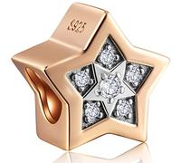 Rose Gold Bright Stars Charms fit Pandora First Mothers Day Bracelet, 925 Sterling Silver Twinkling Pentagram Charms Pave Pentacle CZ Beads, Gifts for Auntie/Granny/Best Friends