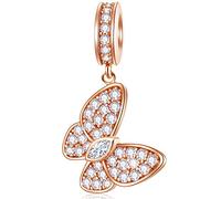 Rose Gold Butterfly Pendant Charms fit Pandora Heart Bracelet, 925 Sterling Silver Pave Sparkling CZ Butterfly Dangle Mariposa Beads, Valentines Gifts for Insect Lover/Sister