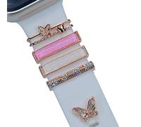 rose gold butterfly Sparkles Diamond Decorative Rings Loops Compatible with Apple Watch Silicone Bands Charms 49mm 45mm 44mm 42mm 41mm 40mm 38mm glitter bling gems Jewelry Accessories Charms for