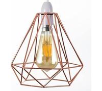 LEDSONE Modern Geometric Diamond Pendant Lampshade - Metal Wire Cage, Rose Gold, 14.5x20cm, Ideal for Living Room, Kitchen, Restaurant, Office