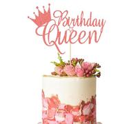 Rose Gold Cake Decorations for Women, Birthday Decoration for Women, HSC Birthday Queen Cake Topper With Rose Gold Glitter, Rose Gold Theme Party Decor Supplies