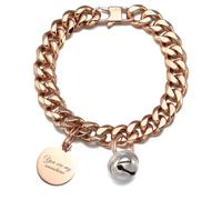 Rose Gold Cat Dog Collar Kitten Puppy Wide Stainless Steel Kitten Choker Curb Adjustable Chew Proof Cuban Link 1/2inch Chain with Gold Bell Personalized Custom tag